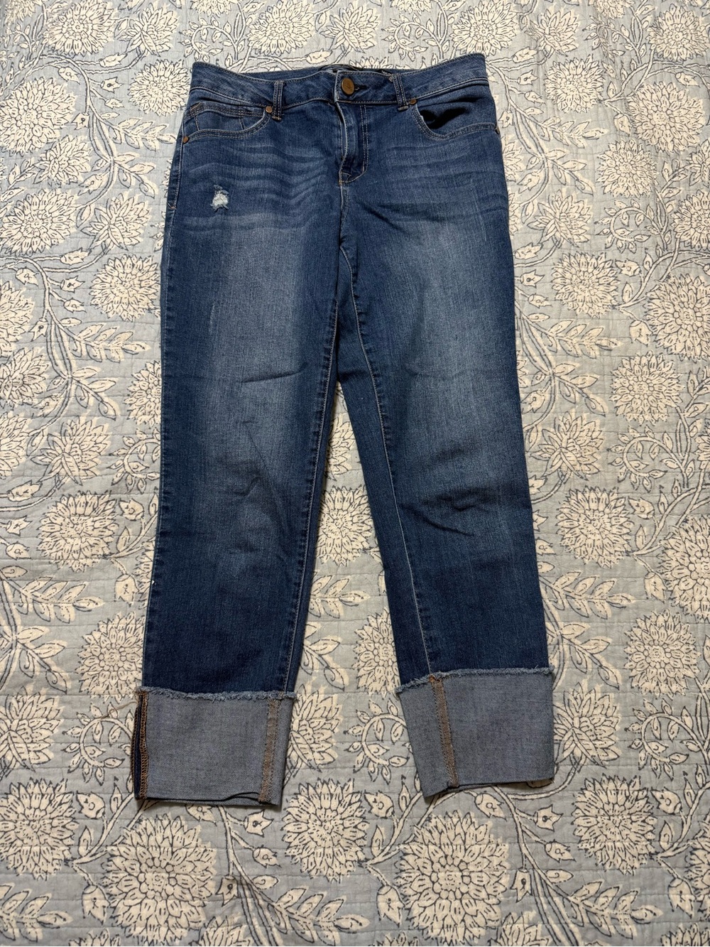 Taylor Dark Blue Wide Cuff Distressed Jeans size 10